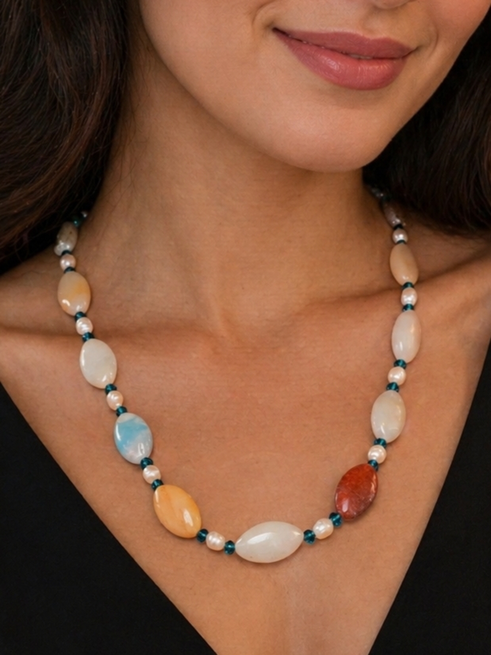 Trinkets Artisan Amazonite Freshwater Pearl Crystal Coastal Luxe Necklace
